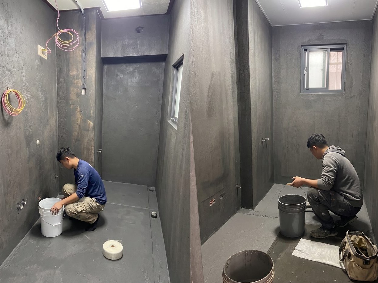 侘寂風老屋牆面防水工程與結構補強施工特寫