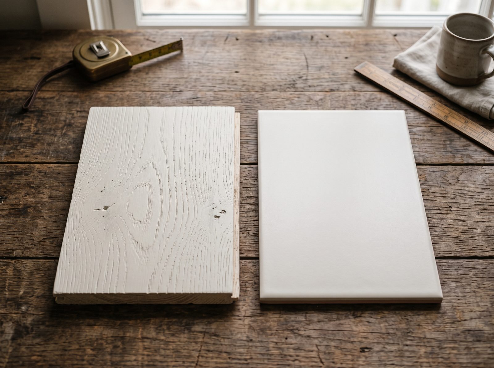 美式鄉村風同一色系在木紋與磁磚材質上的對比實景